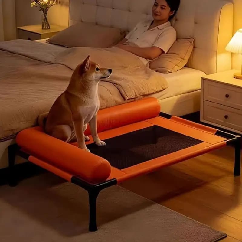 Elevated Dog Bed With Mesh Center And Bolsters