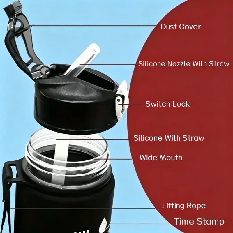 Sports Water Bottle with Time Tracker and Straw