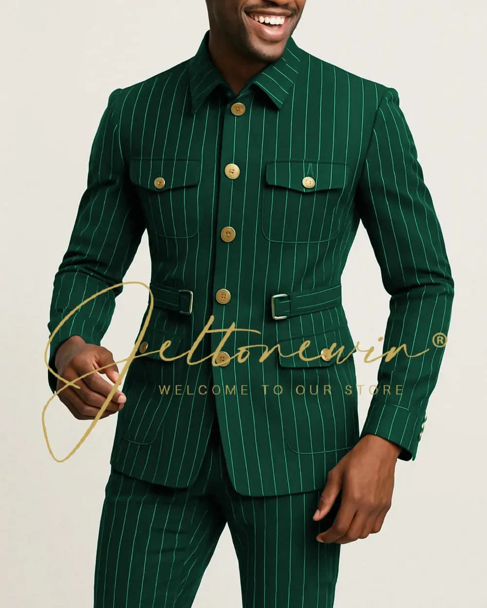 Men's Navy Pinstripe Slim Fit Suit
