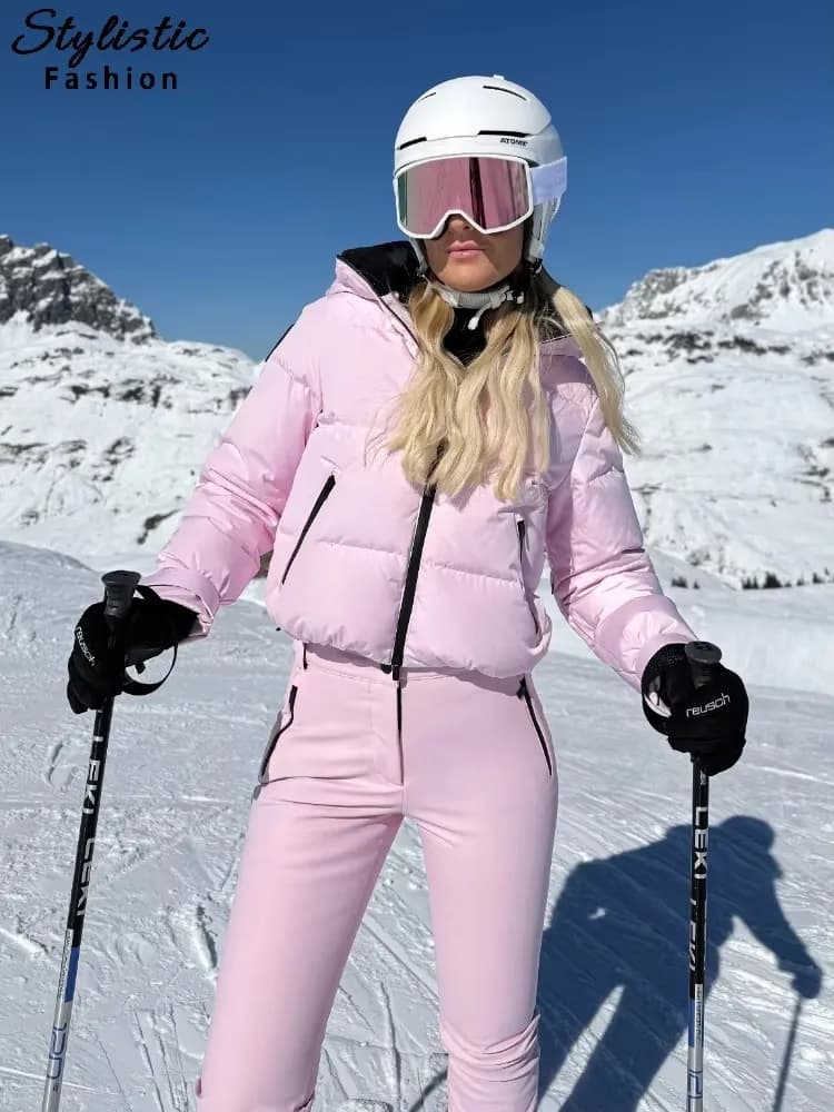 Women's Hooded Ski Suit with High-Waist Pants
