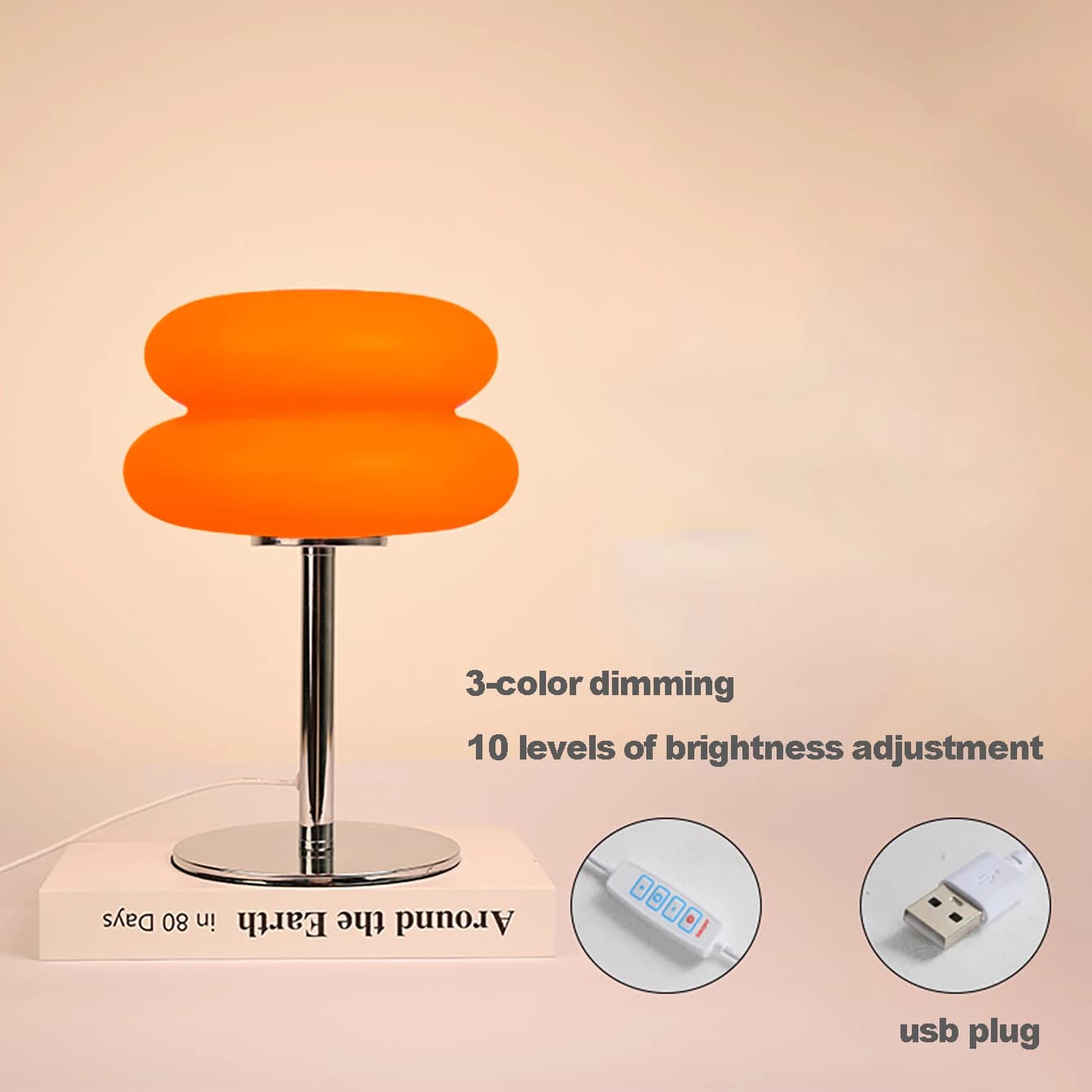 Creamy Bedside Table Lamp with USB Dimming