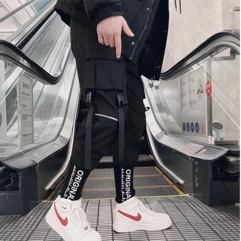Men's Cargo Jogger Pants with Ribbons