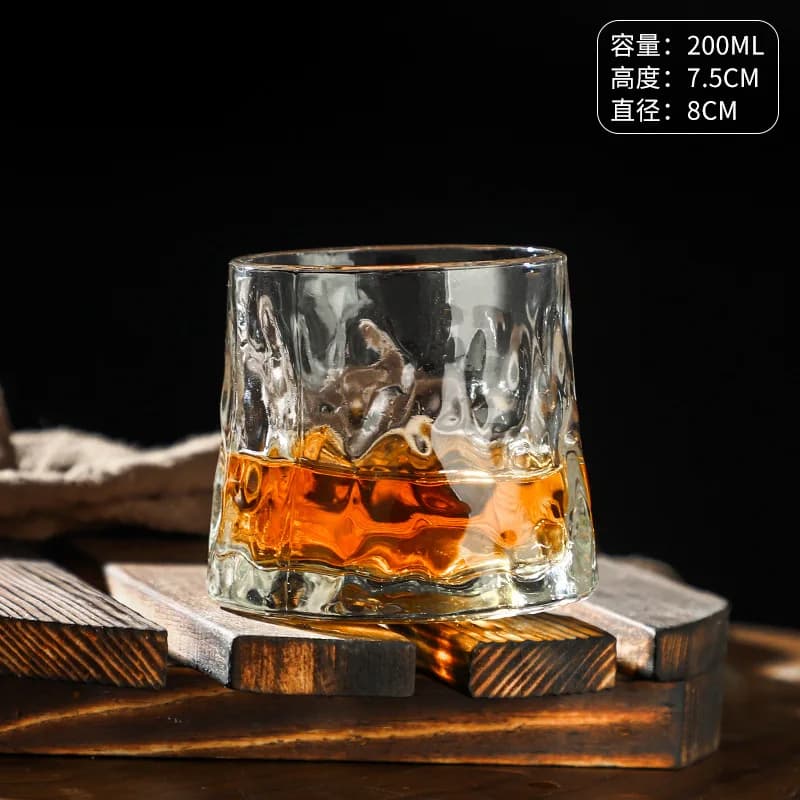 Rotatable Whiskey Glass with Wooden Base