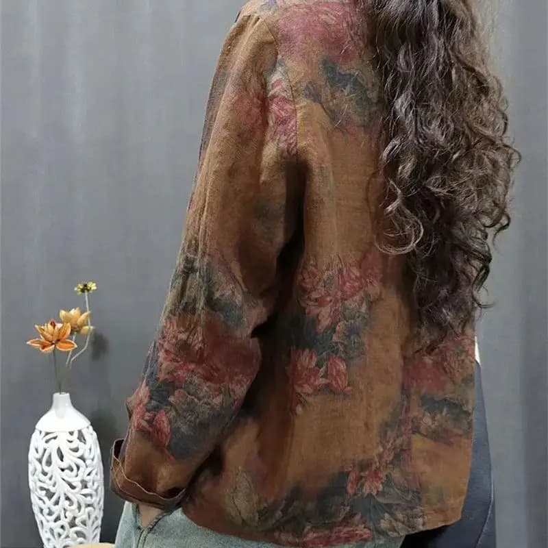 Ethnic Floral Slant Collar Blouse