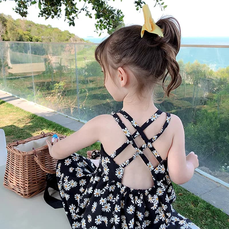 Girls Daisy Print Sleeveless Summer Dress