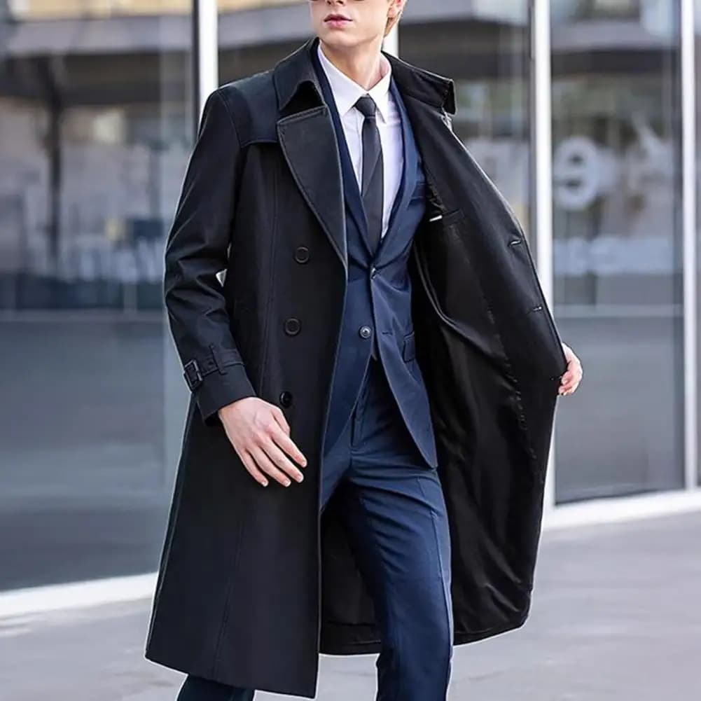 Men's Double-Breasted Windbreaker Coat
