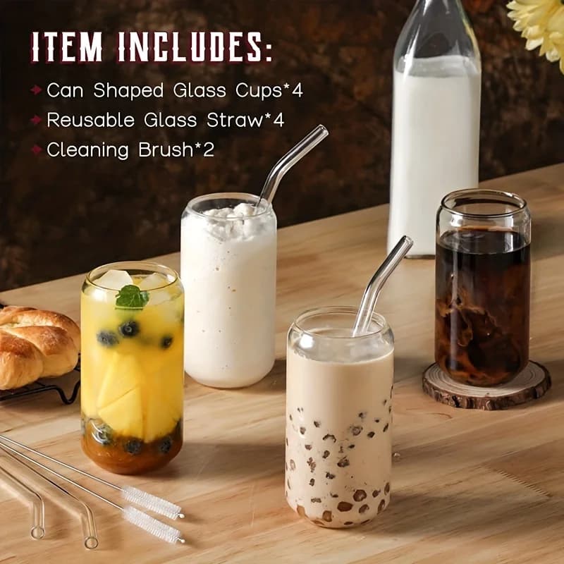 Can-Shaped Glass Drinking Glasses Set of 4