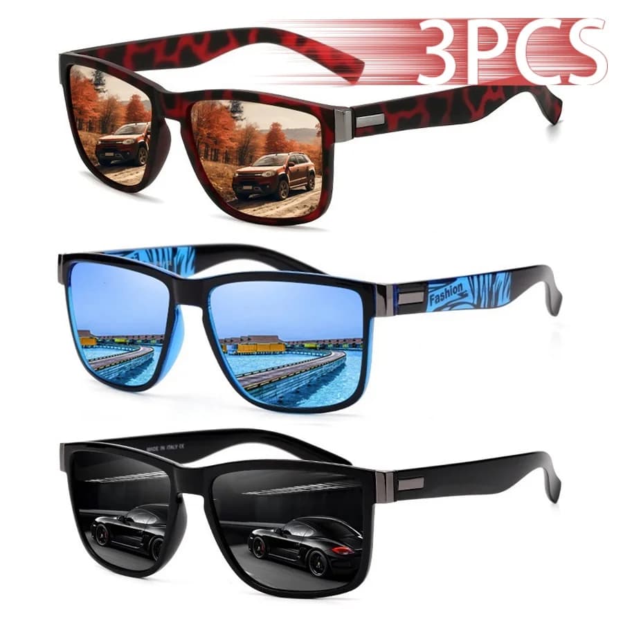 3PCS Fashion Classic Square UV400 Sunglasses Men Women Driving   Fishing Colorful Trendy Lightweight Outdoor Goggles