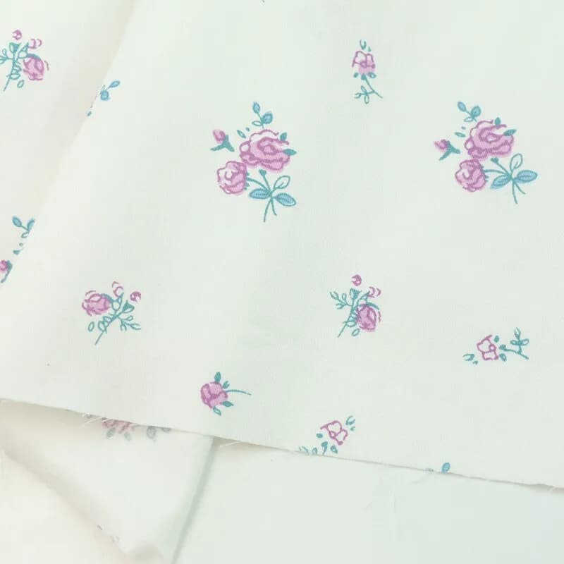 Purple Floral Cotton Twill Fabric by the Meter
