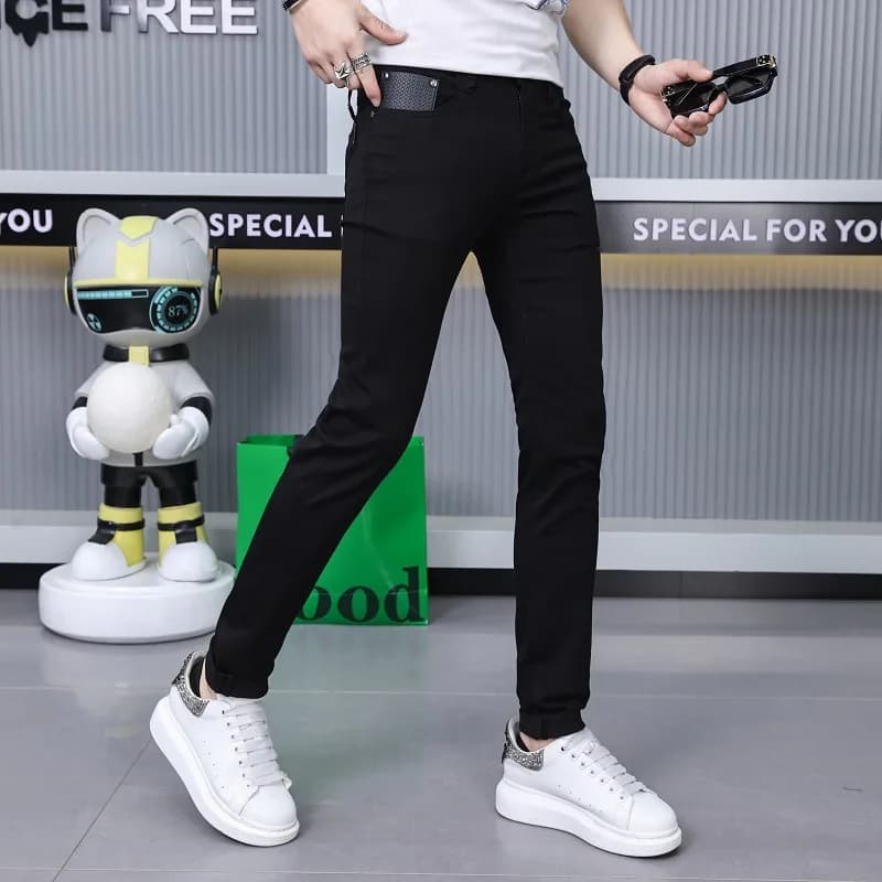 Pure Black Slim Fit Jeans Men's