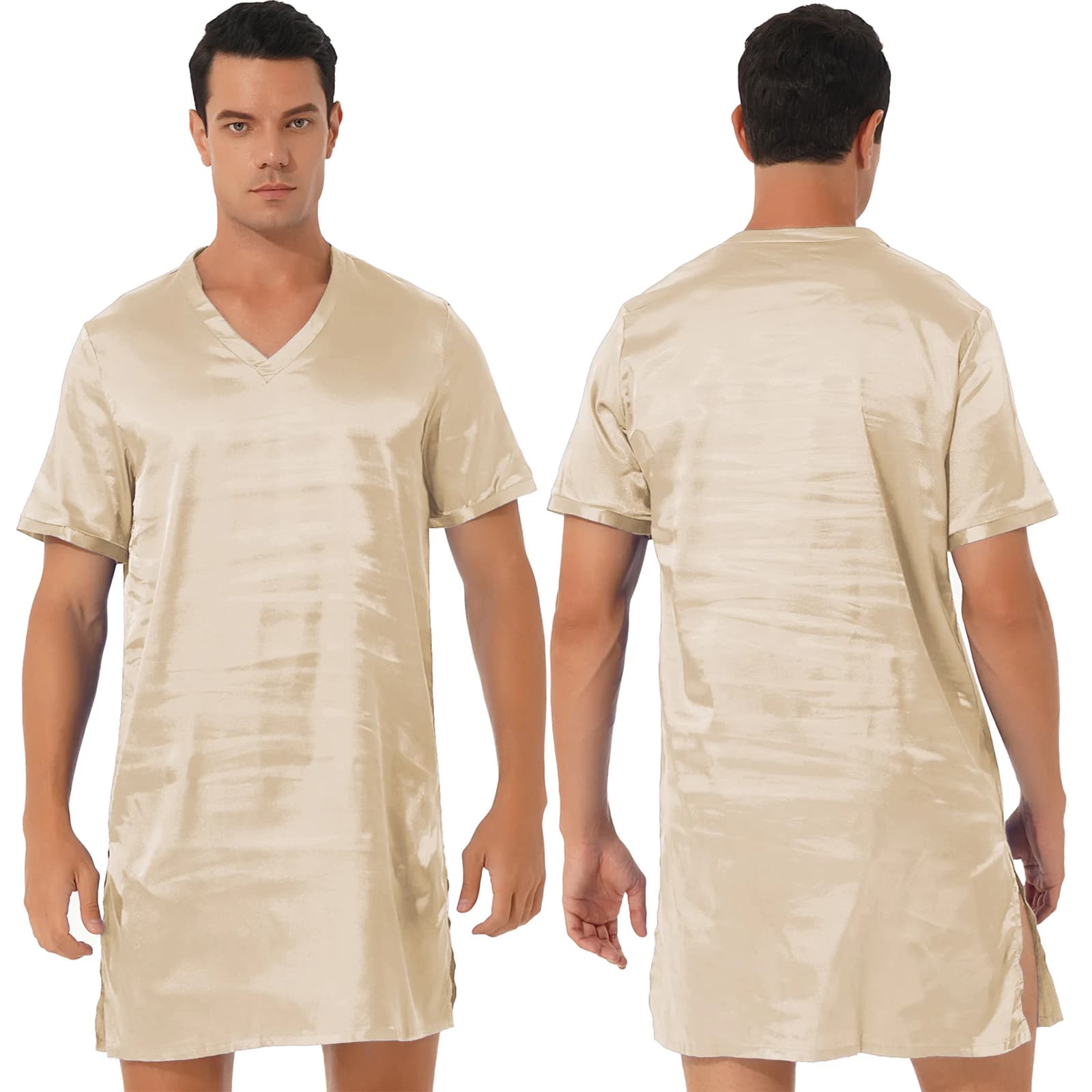Men's Satin V-Neck Short Sleeve Nightshirt