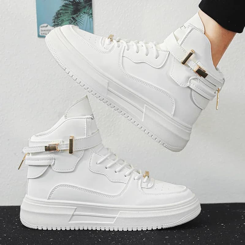 Men's High-top Sneakers Are Fashionable and Versatile.Thick-soled Casual Shoes Are Light, Trendy and Comfortable. White Sneakers