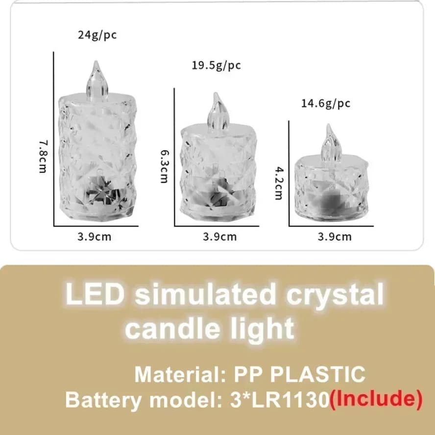 LED Crystal Candle Light 24/12PCS Flameless LED Light Candle Electronic Night Lamp Dating Party Holiday Home Wedding Decoration