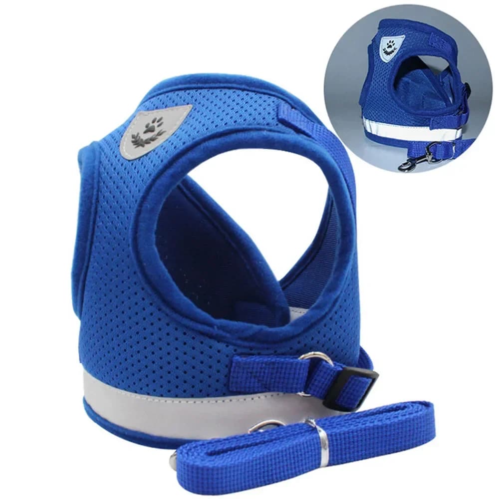 Adjustable Reflective Mesh Dog and Cat Harness with Leash