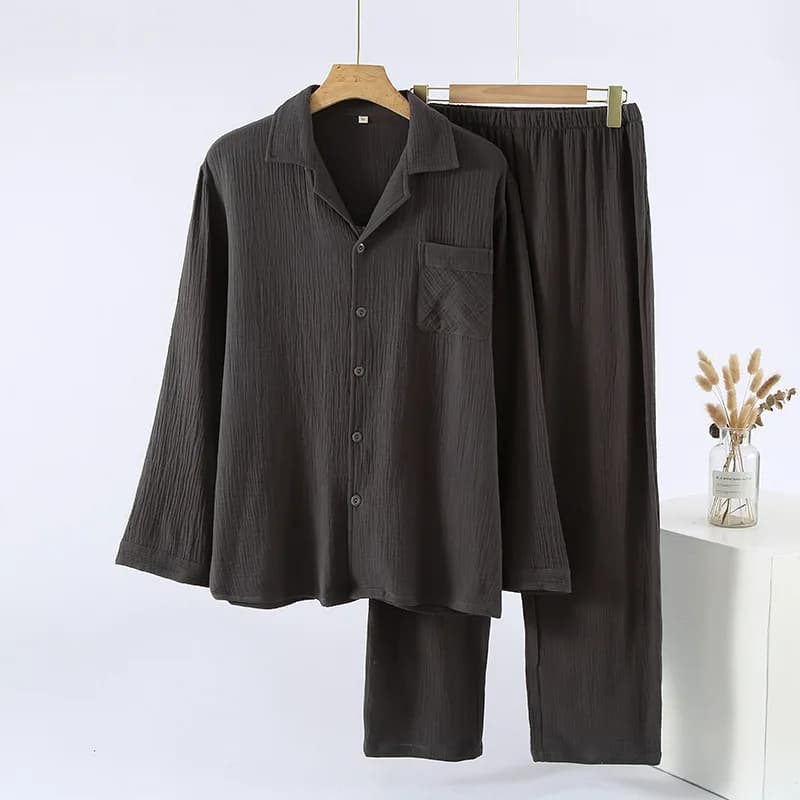 Men's Cotton Double-Layer Cardigan Sleepwear Set