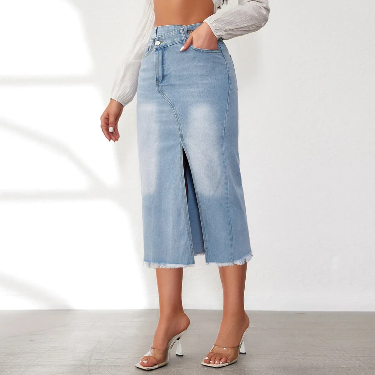 Women's High Waist Denim Pencil Skirt