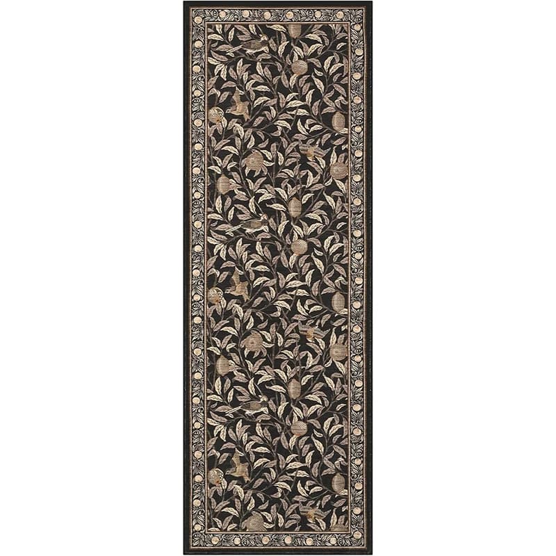 Hallway Carpet Runner Black Floral Non-Slip