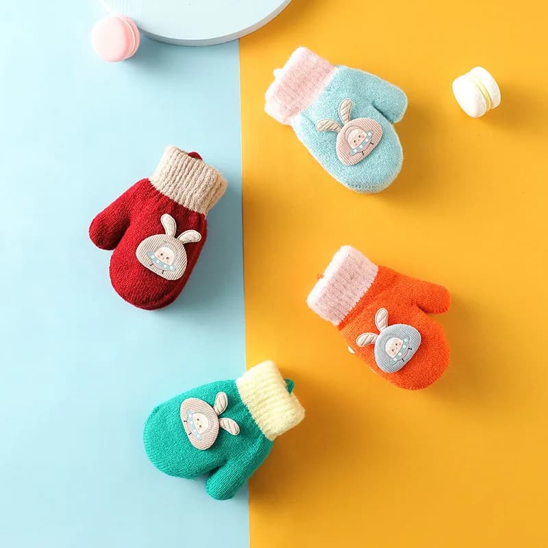 Toddler Knit Mittens with String