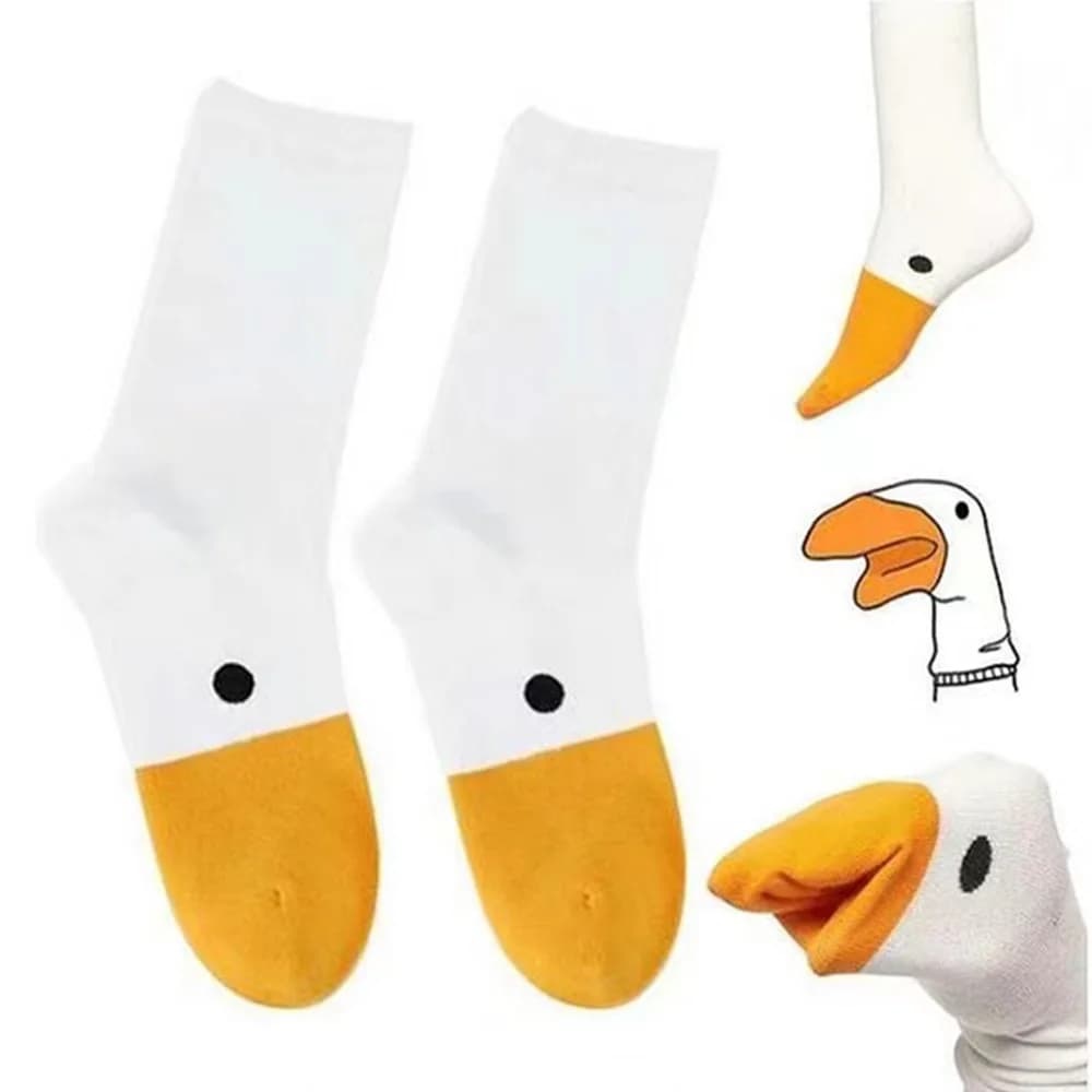 Women's Cotton Cartoon Duck Print Socks White