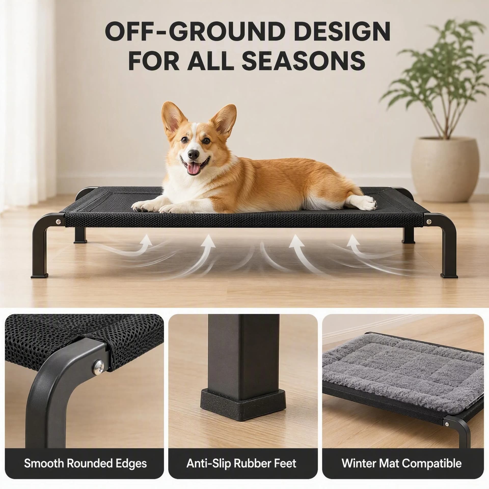 Elevated Dog Bed with Chew-Proof Steel Frame