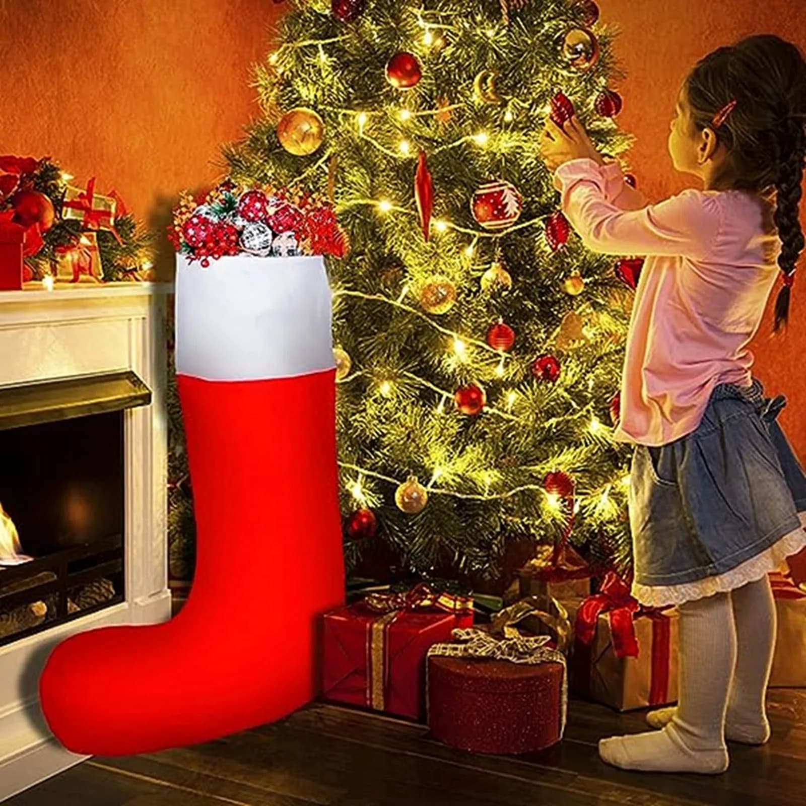 36.2 Inch White Plush Christmas Stocking