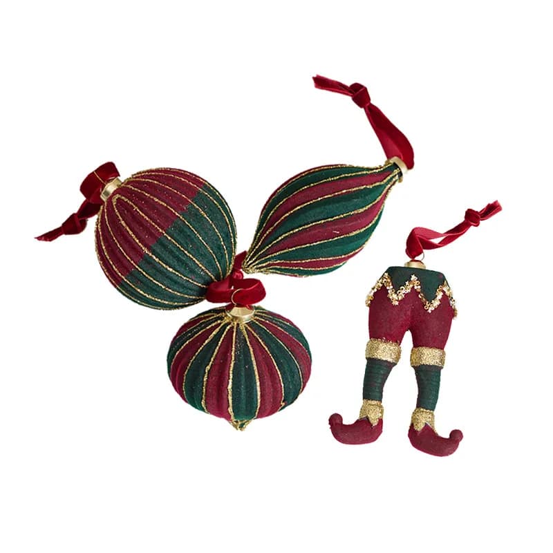 Red and Green Flocked Christmas Ornaments
