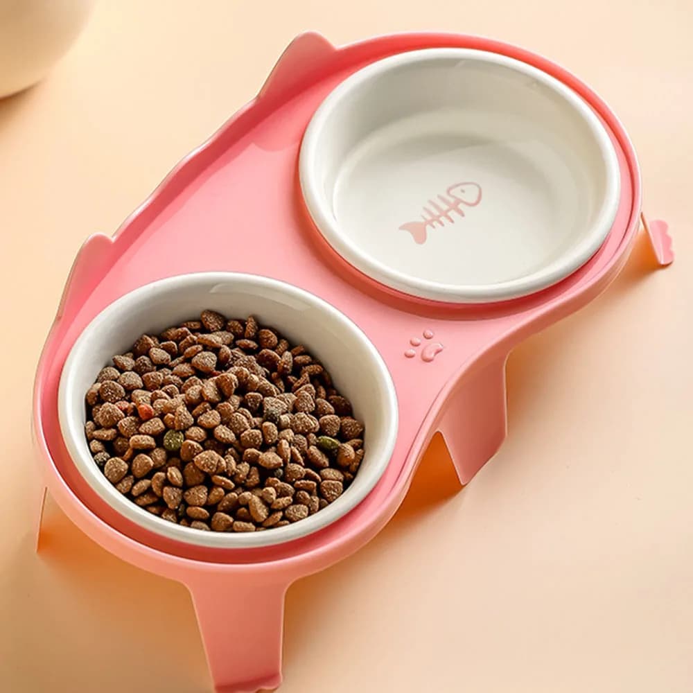 Ceramic Elevated Double Cat Bowl