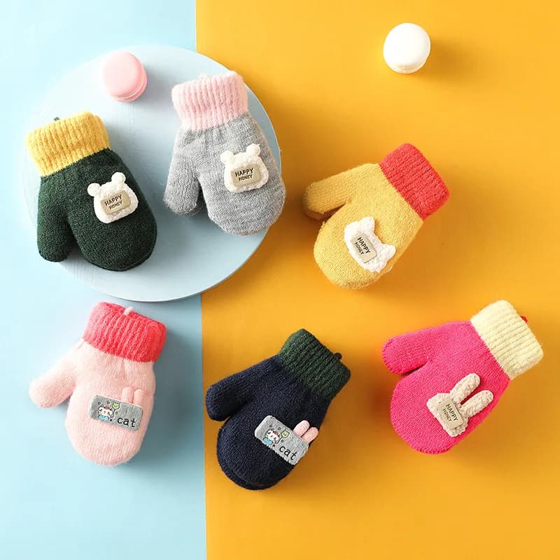 Toddler Knit Mittens with String