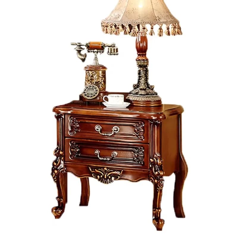 Bedside Table Nightstand Solid Wood Carving Storage Drawer French Vintage Antique European American Bedroom Home Hotel
