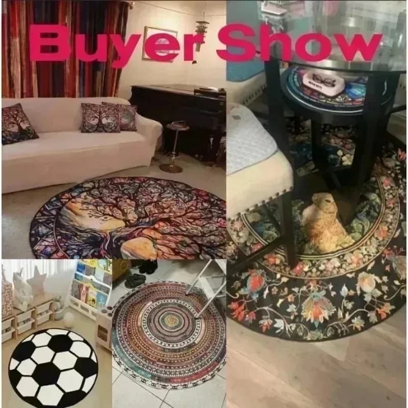 Round Kids Room Cute Geometric Theme Area Rug Rainbow Cloud Mat Non Slip Soft Safe Stylish for Bedroom Playroom Home Decor
