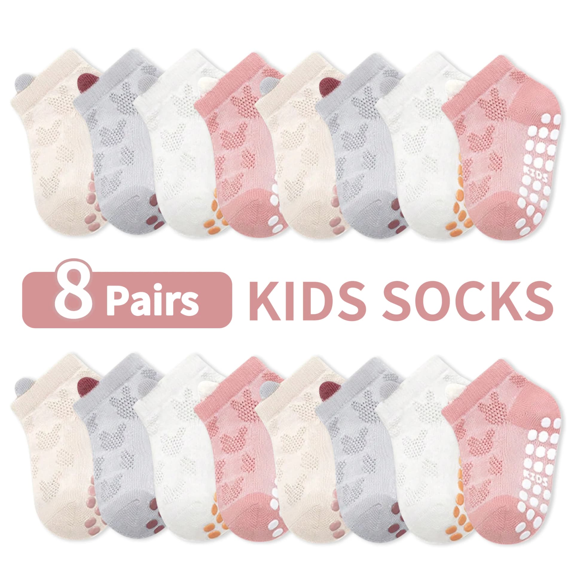 Baby Floor Socks with Non-Slip Grip, 8-Pack