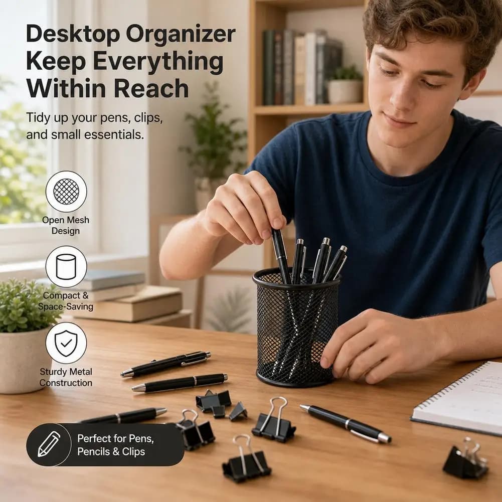 Mesh Desk Organizer Office Supplies Caddy With Pencil Holder And Storage Baskets Stationery Holder Office Supplies For Desktop