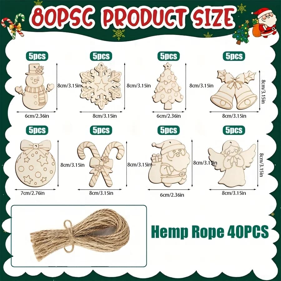 Wooden Christmas Ornament Set 40-Piece