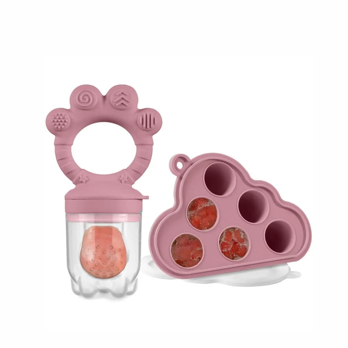 Baby Fruit Food Feeder & Freezer Nibble Tray Combo, Breastmilk Popsicle Molds，Silicone Feeder，Infant Self Feeding, 4M+