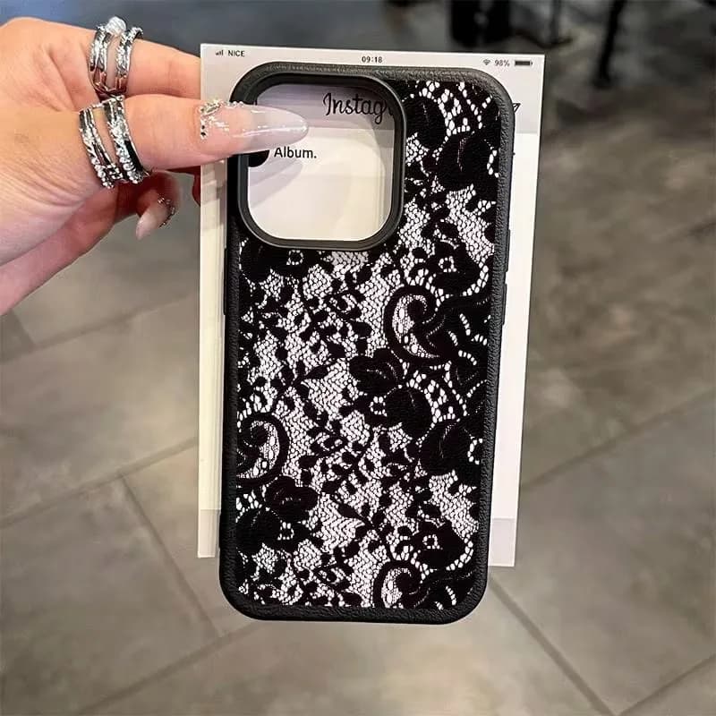 Elegant Black Lace Floral Pattern Phone Case For iPhone 17 Case iPhone 13 16 15 11 12 14 Pro Max X XS XR 17 Air 16E Soft Cover