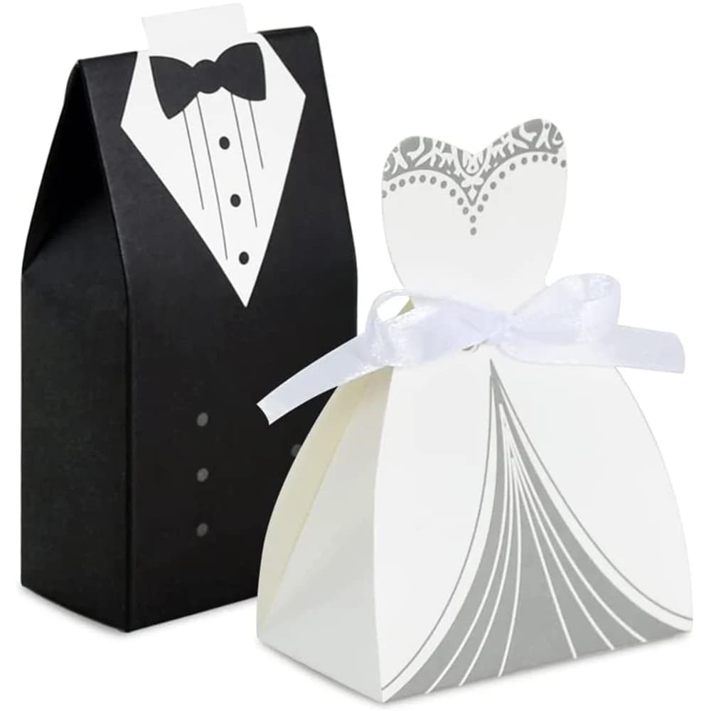 Bride and Groom Candy Favor Boxes 50-Piece Set