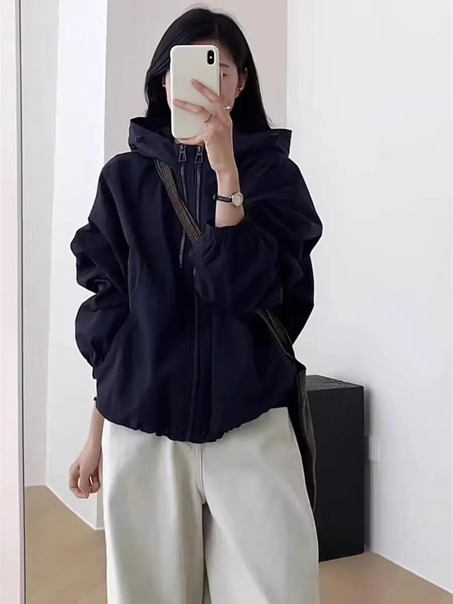 Double Zipper Hooded Short Jacket