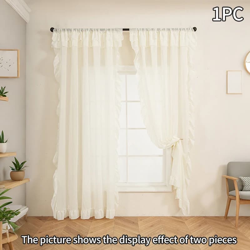 Ruffled Sheer Voile Curtains Light Filtering