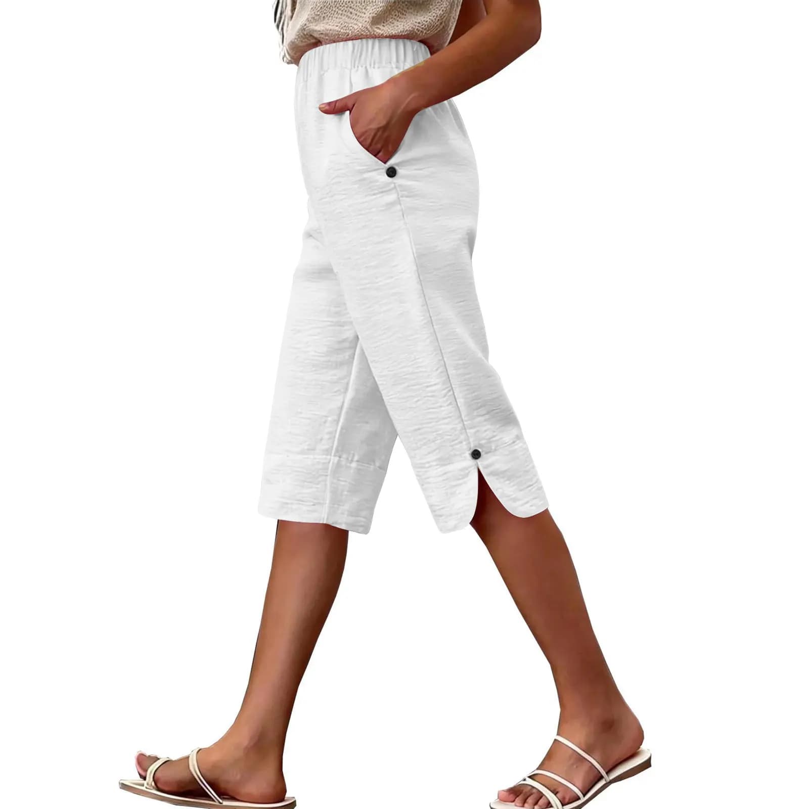Women's High Waist Capri Pants with Pockets