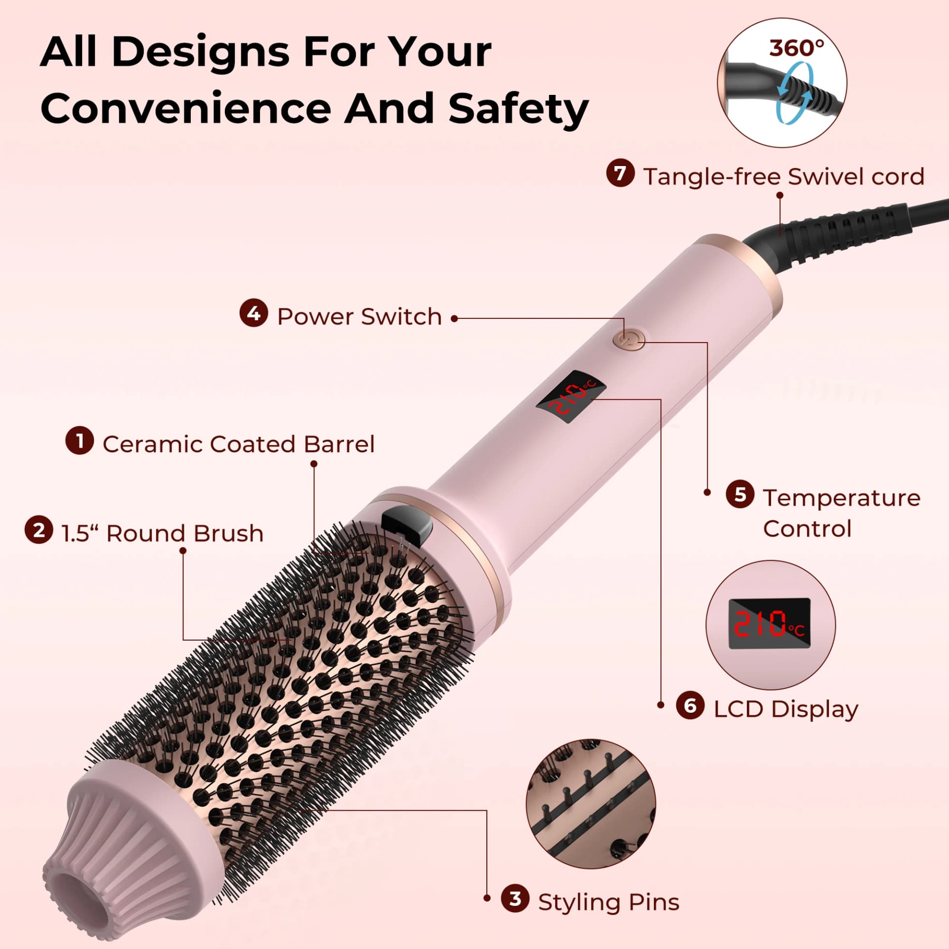 Ceramic Heated Curling Brush with Temperature Control