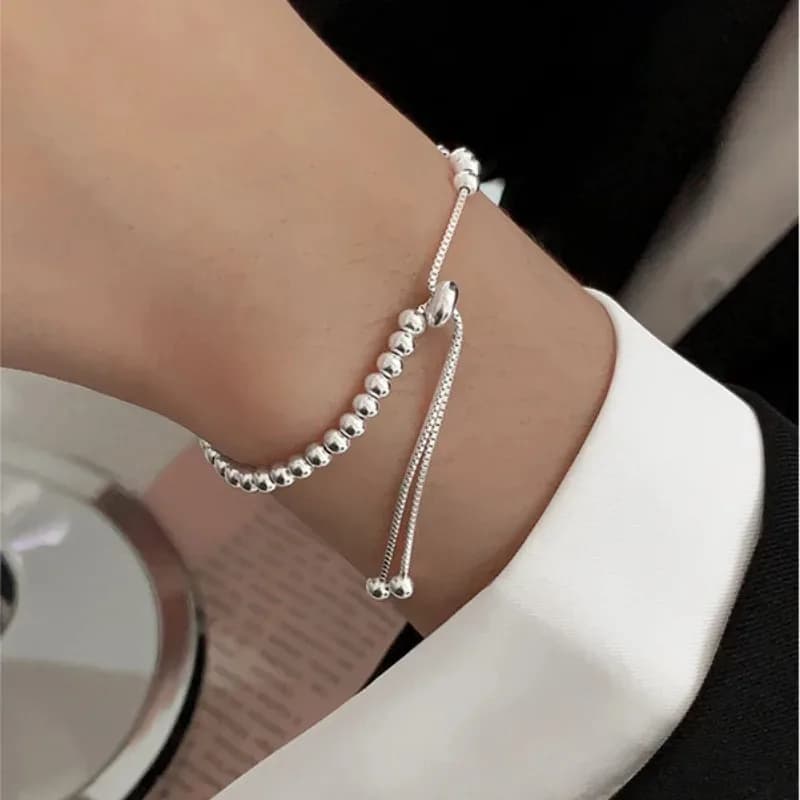 Sterling Silver Adjustable Beaded Bracelet