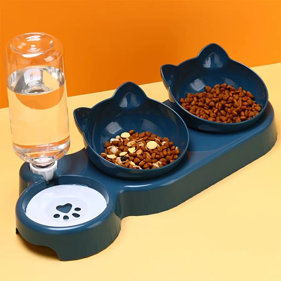 3-in-1 Tilted Cat Food and Water Bowl Set