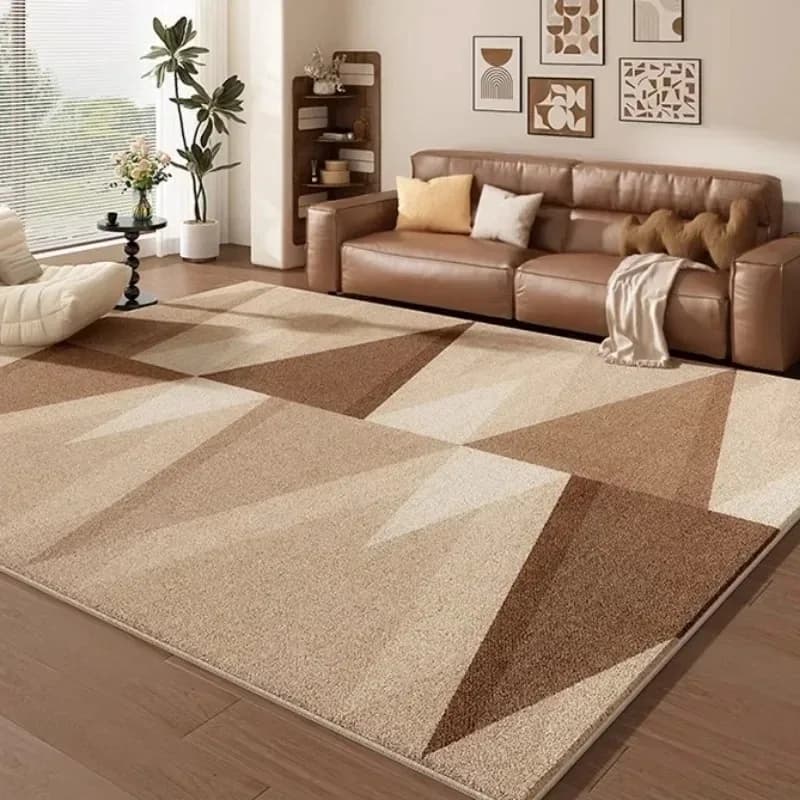 Large Beige Brown Abstract Wavy Line Floor Rug