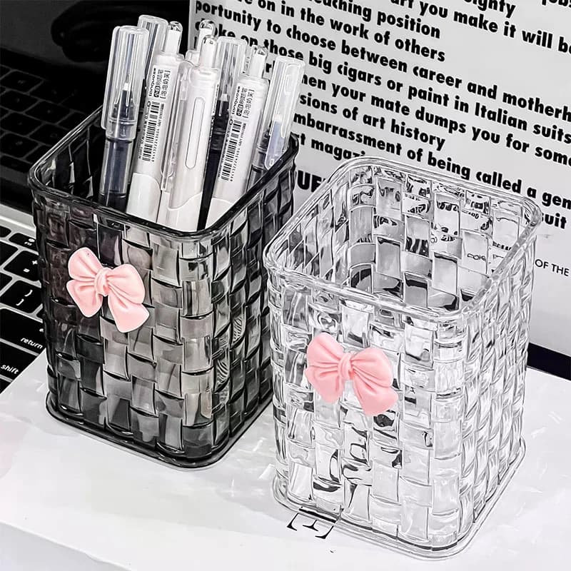 Desktop Pen Holder With Bow Decoration