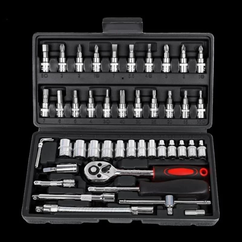 46-Piece Car Repair Tool Set with Ratchet Wrench