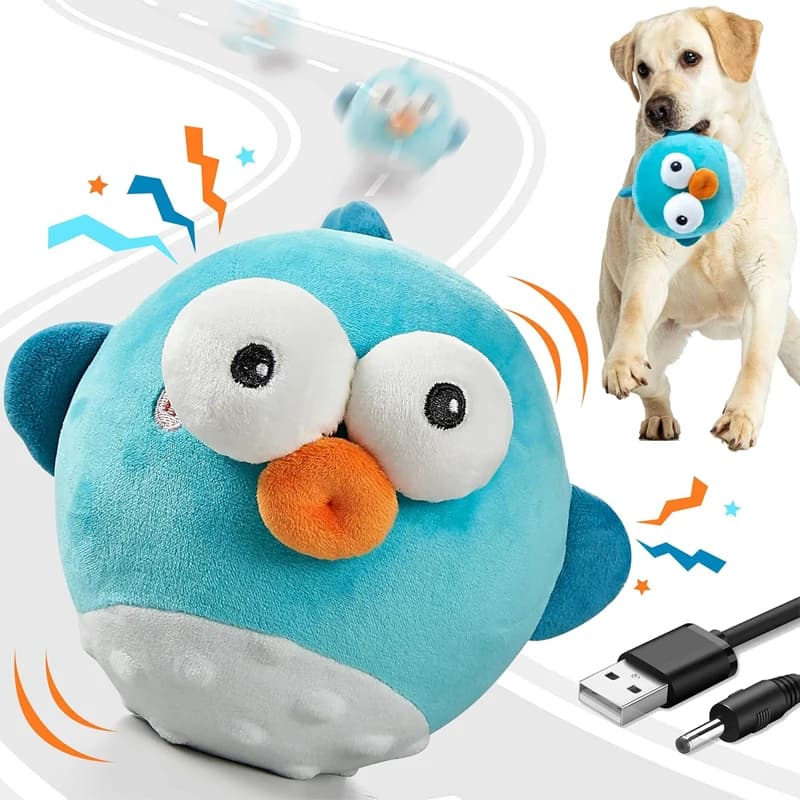 Pet Cat Dog Toy,Rechargeable Crinkle Chew Interactive Squeaky Toy with Jumping Music Moving Ball,Small Medium Large Breed Puppy