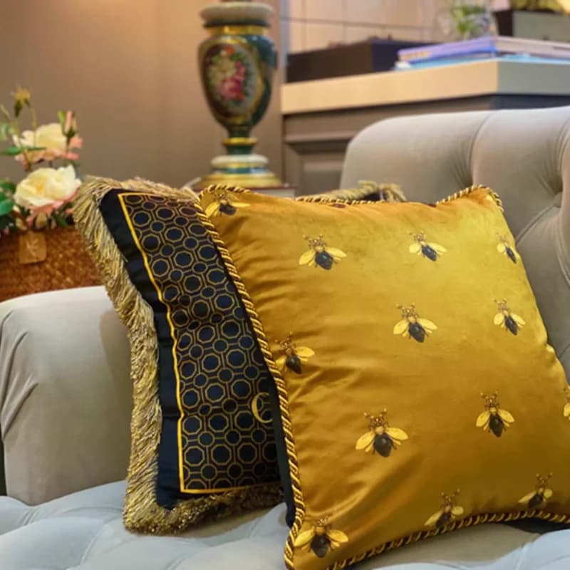 Bee Honey Golden Velvet Throw Pillow Cover