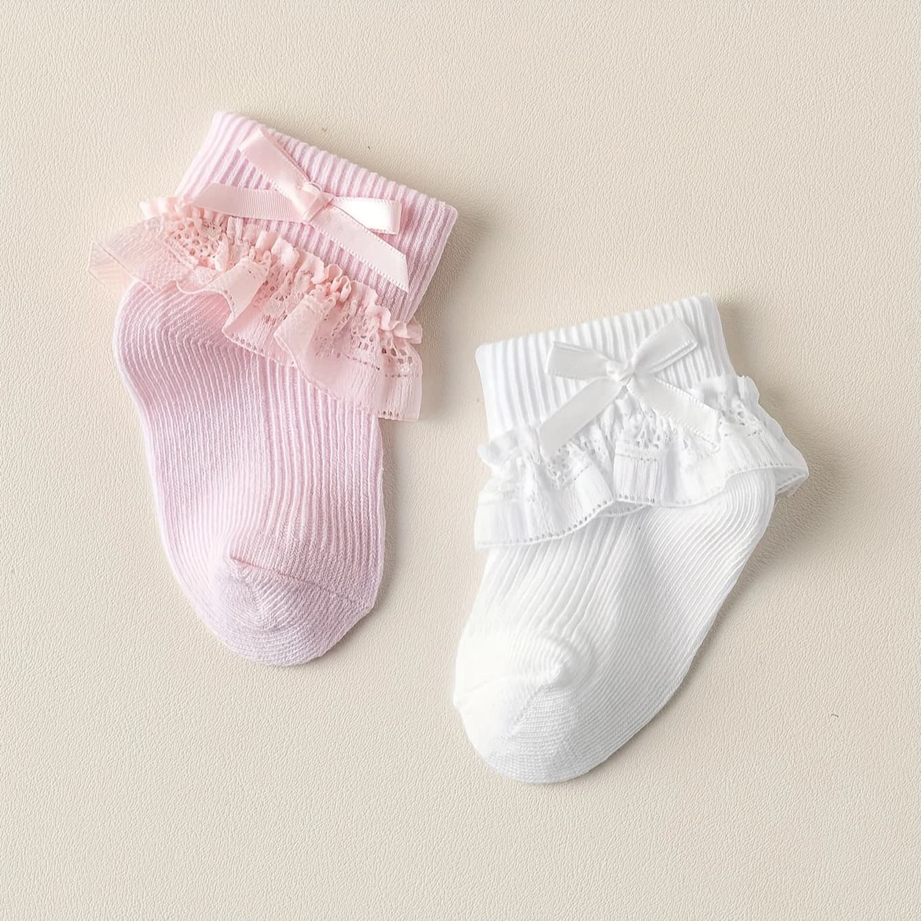 Baby Girls' Ruffle Lace Ankle Socks with Bow, 5-Pack
