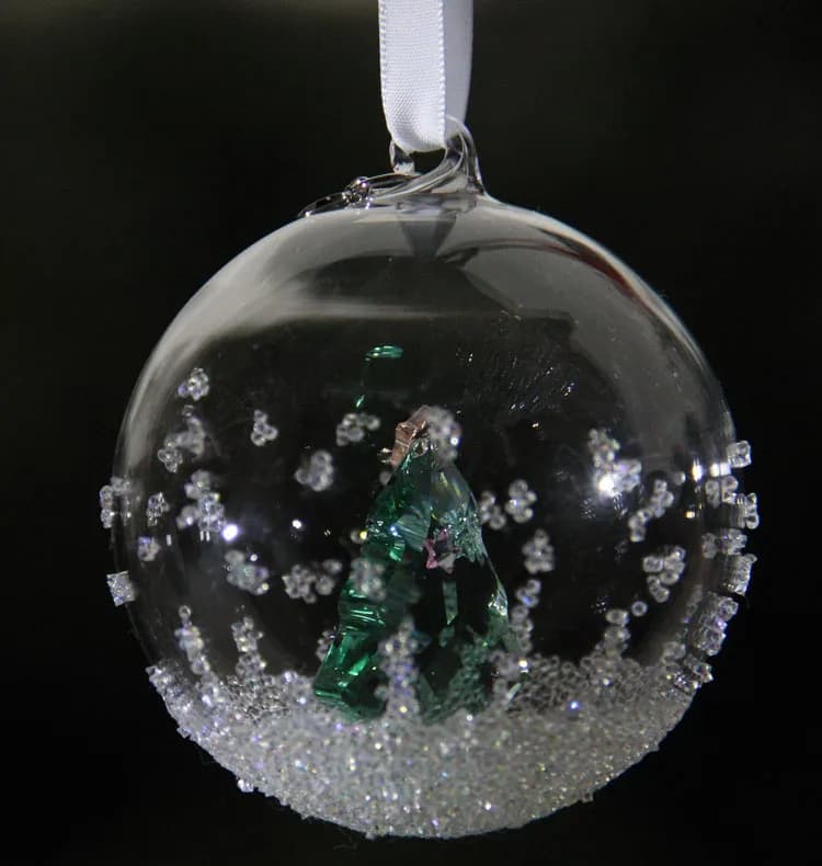 Crystal Glass Ball Ornament with Ribbon Hanger