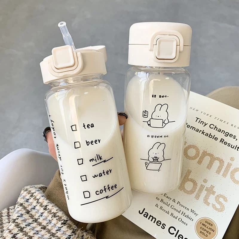 Cartoon Plastic Water Bottle with Straw